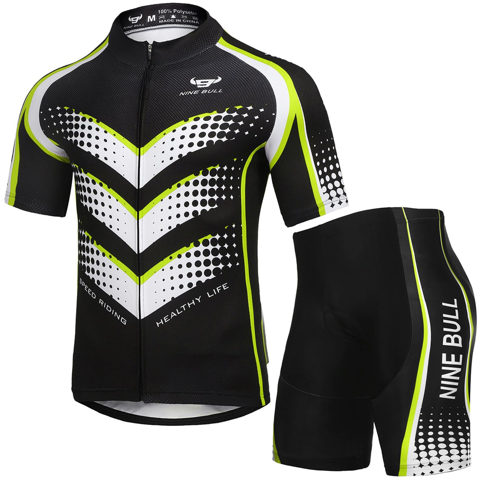 nine bullMen's Cycling Jersey Set - Reflective Quick-Dry Biking Shirt and 3D Padded Cycling Bike Shorts