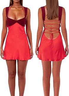 Women’s Mini Dress Patchwork Sleeveless Strapless Lace Up High Waist A-line Elegant Party Clubwear Short Dress