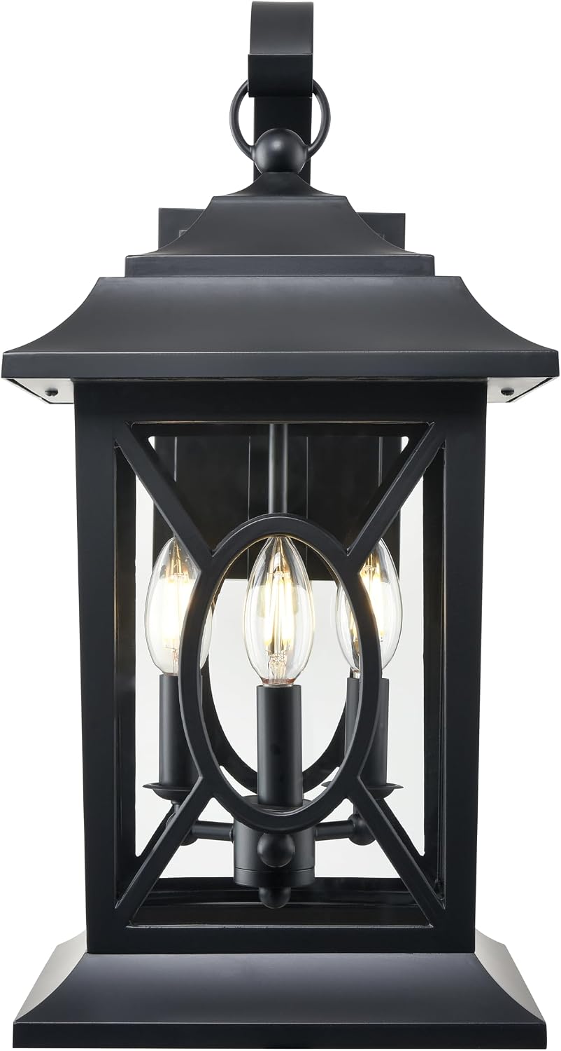 ML Lighting | Allbert Collection | 85103-PBK | Outdoor 3 Light Large Wall Lantern in Powder Coated Black with Clear Glass Shade | Corridors, Gardens, Courtyards, Doorways, Back Yards, Patios