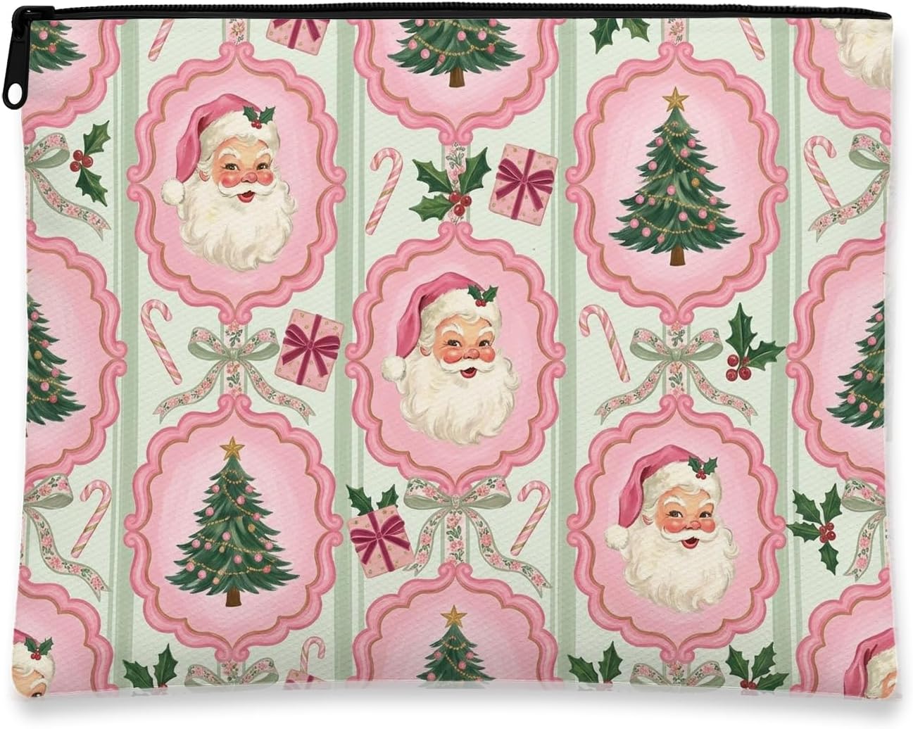 Vintage Santa Claus Holiday Print Christmas Makeup Bag 7x9 Inch