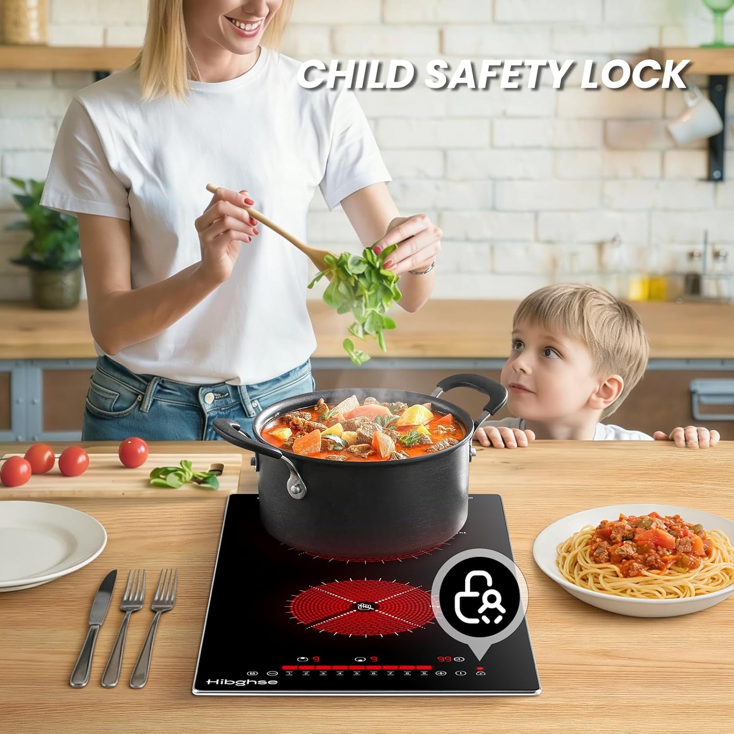 2 Burner Electric Cooktop 110-120V, 12 Inch Plug in Ceramic Cooktop Countertop & Built-in Electric Stove Top with Child Safety Lock, Timer, 9 Power Levels, 2000W - Image 5