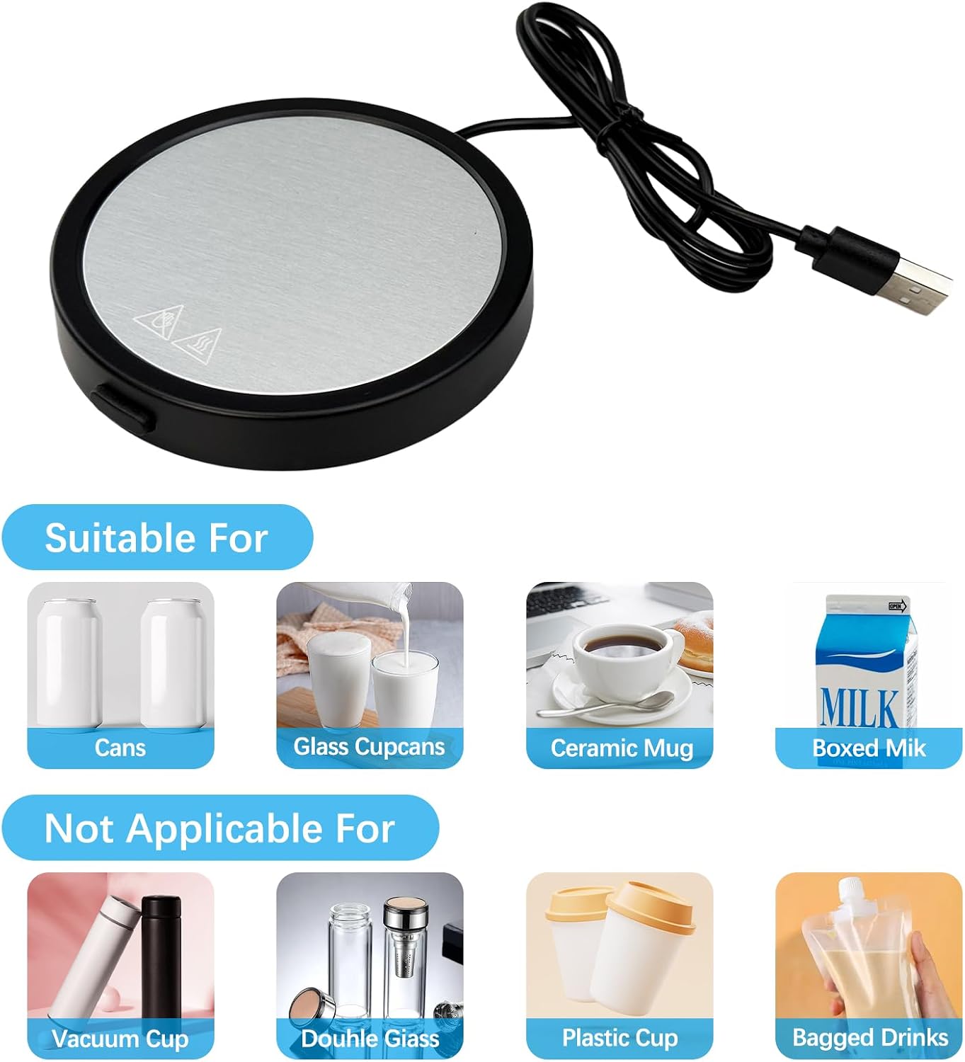 USB Cup Warmer, Heat Mug Mat for Desk, Portable Electric Mug Warmer USB, Coffee Heater Pad, for Tea Coffee Water Milk Cocoa, for Home & Office(Black)