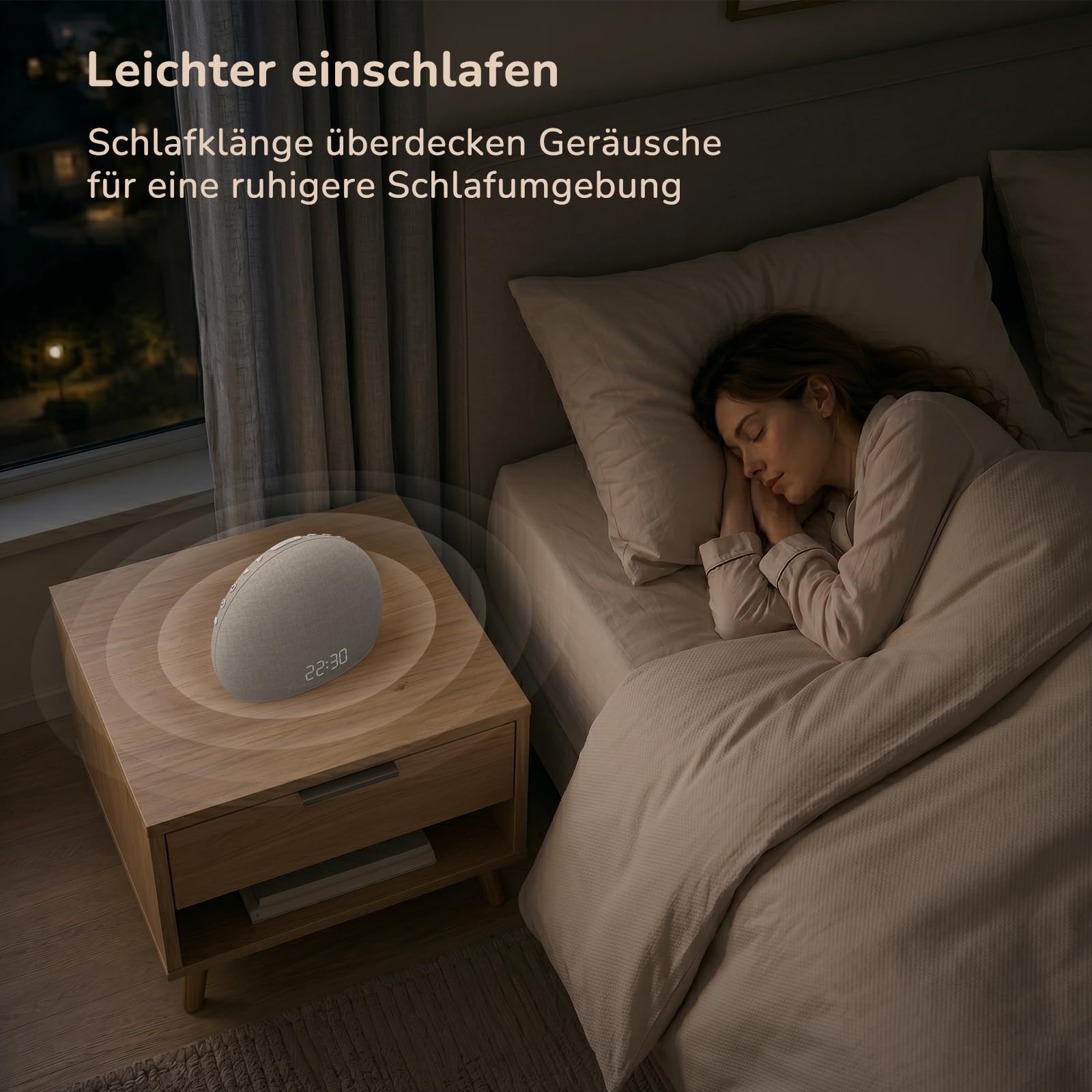DOUMOSH Tageslichtwecker mit Sonnenaufgang & White Noise Machine | Daylight Alarm Clock, 20 Schlafklänge, Schlafenszeit-Erinnerung, Dimmbares Nachtlicht & Display, Schlafzimmer, Stoff-Design
