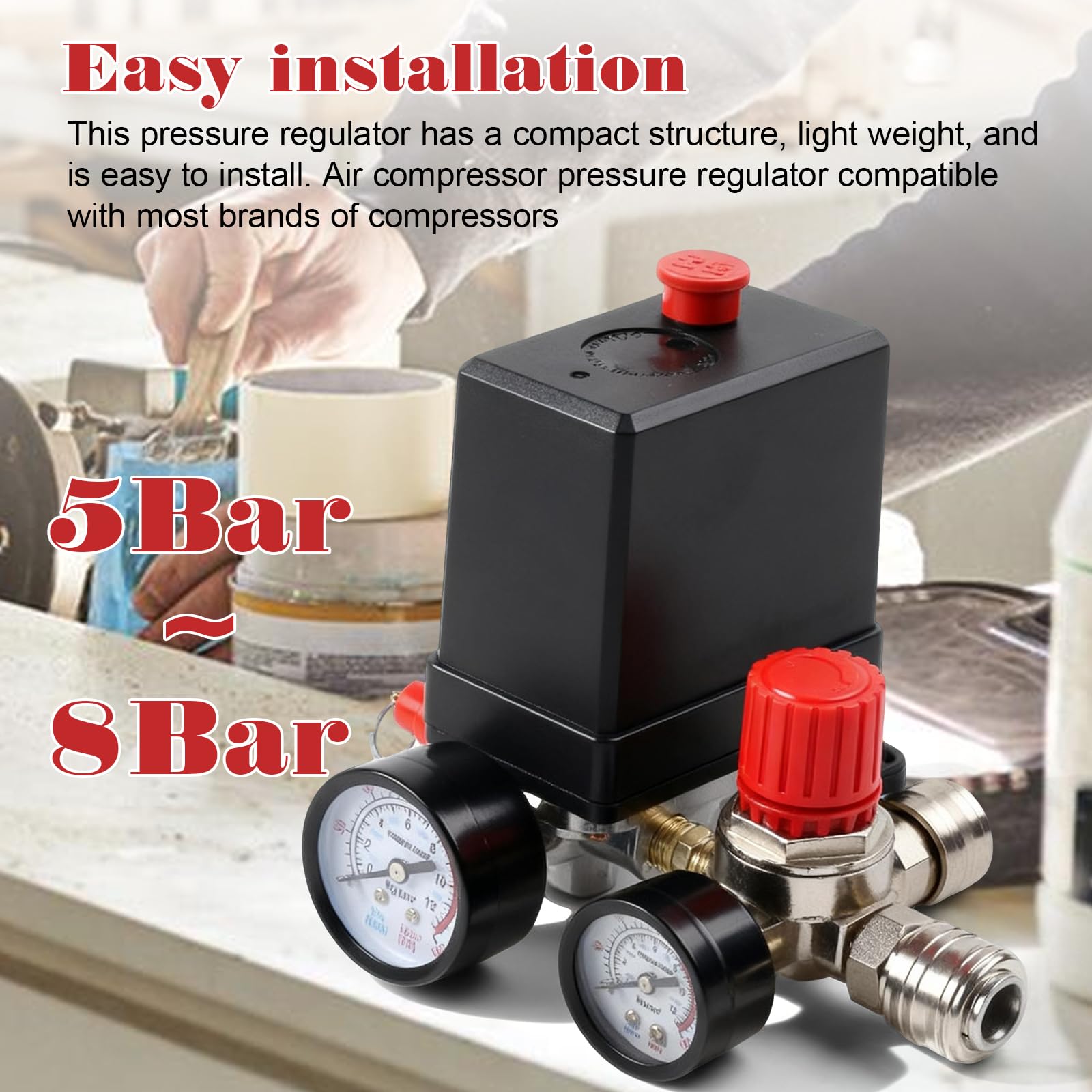 Regolatore di pressione, pressostato per compressore, 220V 120psi, interruttore compressore con manometro, valvola di regolazione e valvola di sicurezza, regolatore interruttore compressore, valvola