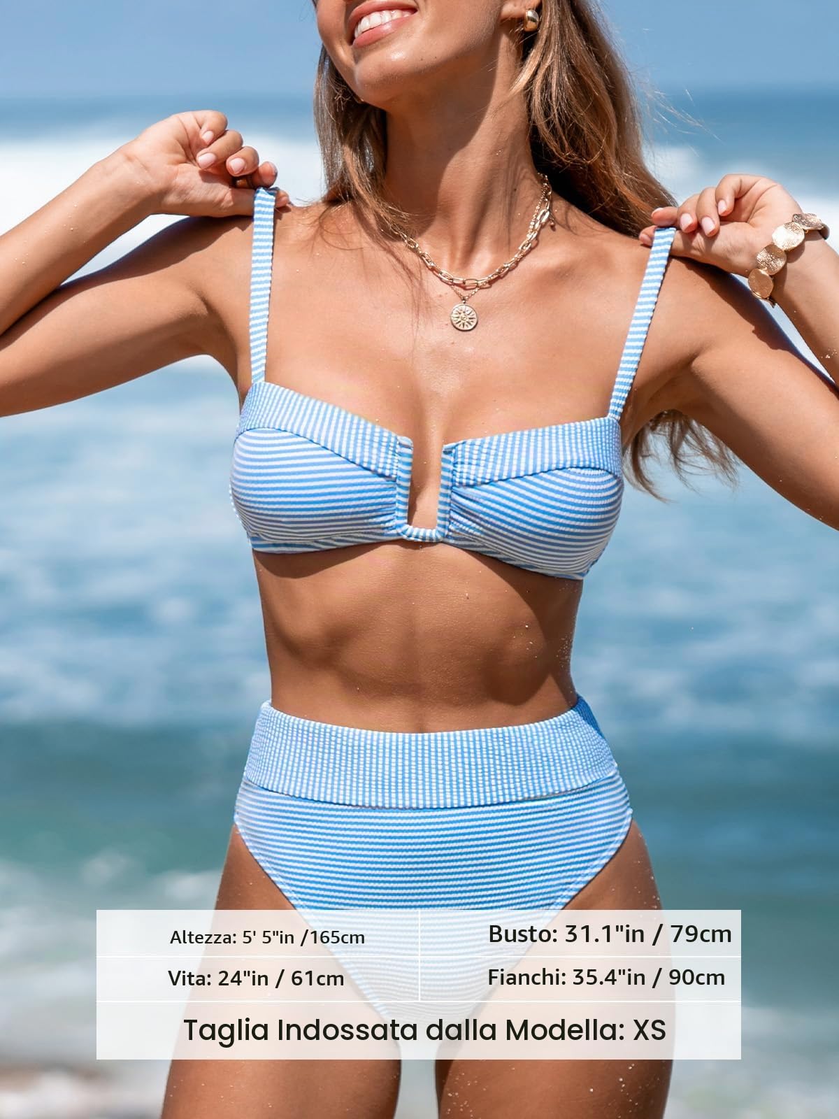 CUPSHE Bikini da donna a vita alta due pezzi costume da bagno U Wire gamba alta taglio sfacciato fondo costume da bagno gancio posteriore