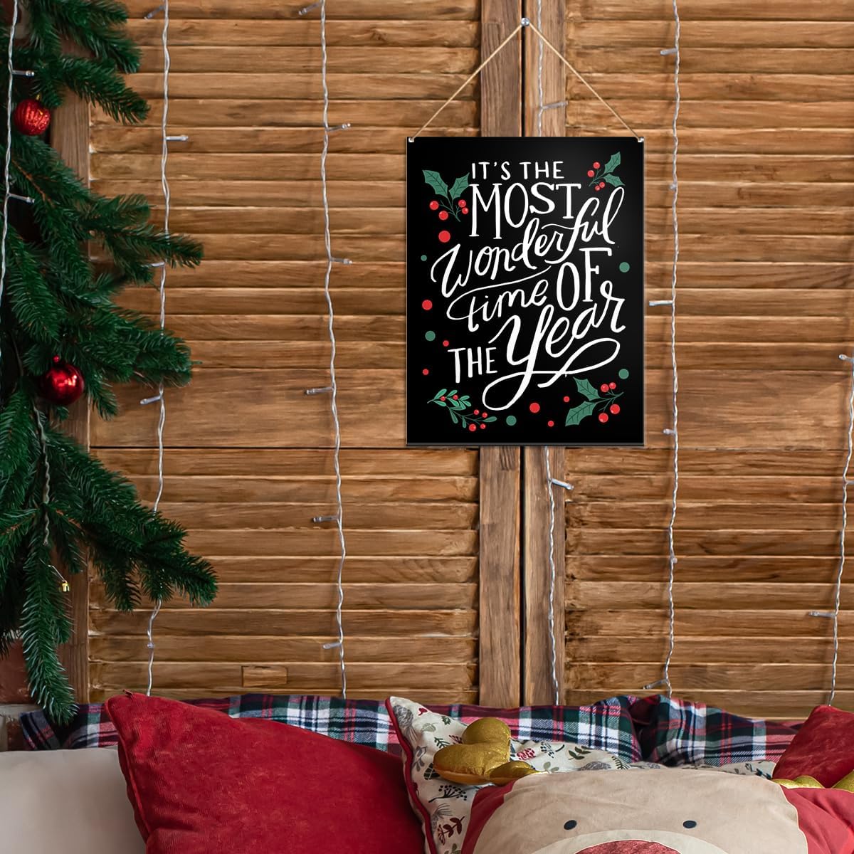 Christmas Wall Decor, Christmas Decorations Hanging Sign for Home Door Kitchen Bedroom Holiday Decor Xmas Black Wooden Plaque, It's The Most Wonderful Time of The Year