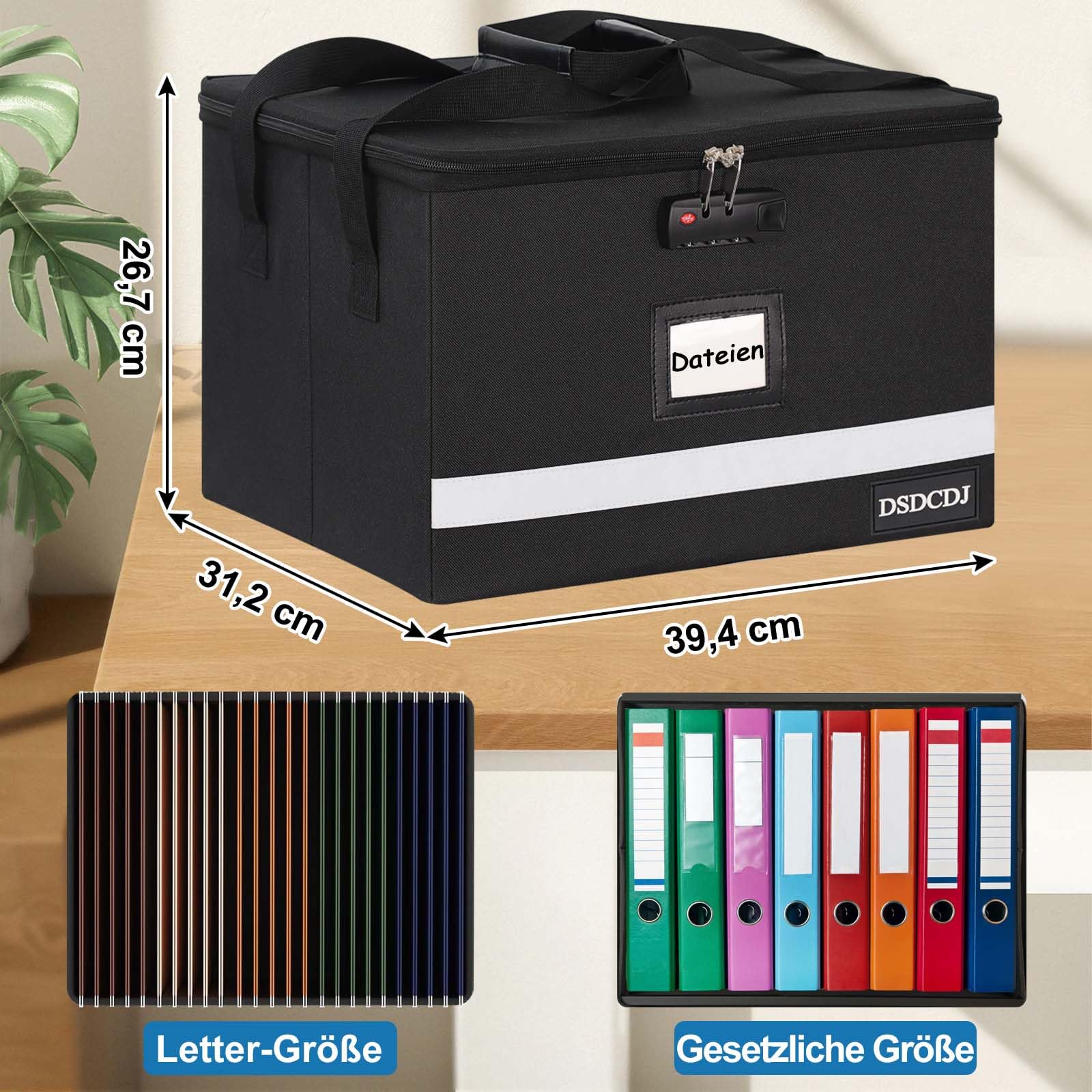 Archivador colgante, caja de documentos con cerradura, organizador de documentos con asa, caja para documentos DIN A4, caja portátil para el hogar/la oficina