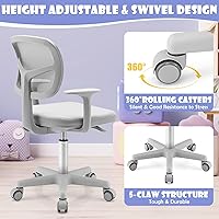 Vista 22 de GLACER Silla de escritorio para niños, silla de estudio giratoria de malla ajustable con ruedas, brazos, silla ergonómica para computadora con Verde