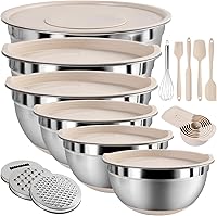 Vista 1 de Juego de tazones para mezclar con tapas herméticas, juego de 20 utensilios de cocina, 6 cuencos de acero inoxidable, 3 accesorios para rallar, parte