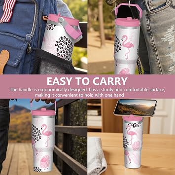 30oz Insulated Leopard Tumbler with Handle,Featuring a Leak-proof 2-in-1 Lid and Straw,a Vacuum-insulated Travel Coffee Mug,Portable Stainless Steel Water Bottle,Suitable for Both Women and Men