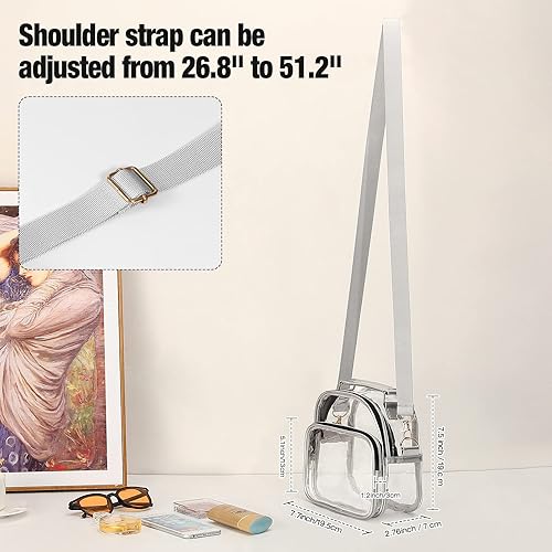 Miniatura 7 de MoKo Bolsa transparente aprobada para estadios para mujer, bolsa cruzada de gran capacidad con 2 bolsillos y cremallera