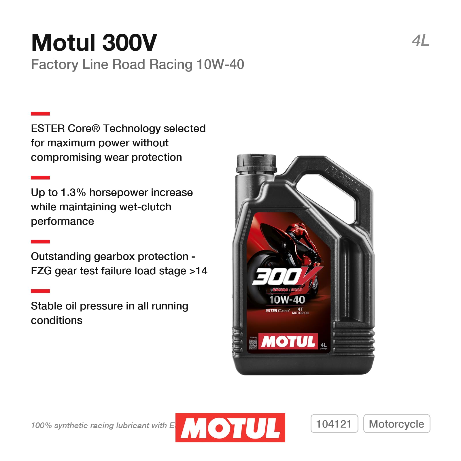 Amazon.com: Motul 300V Factory Line Road Racing 5W40 4T Synthetic