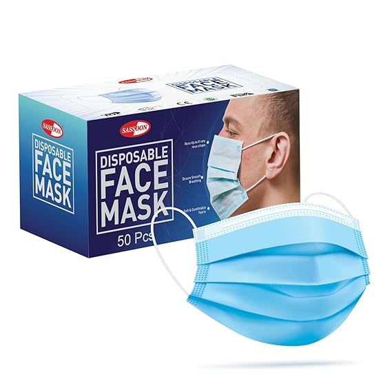 Sassoon 3 Ply Disposable Surgical Face Mask with Melt-Blown Certified by BFE>99% and PFE > 95%, SITRA, DRDO, ISO and CE - Blue Color