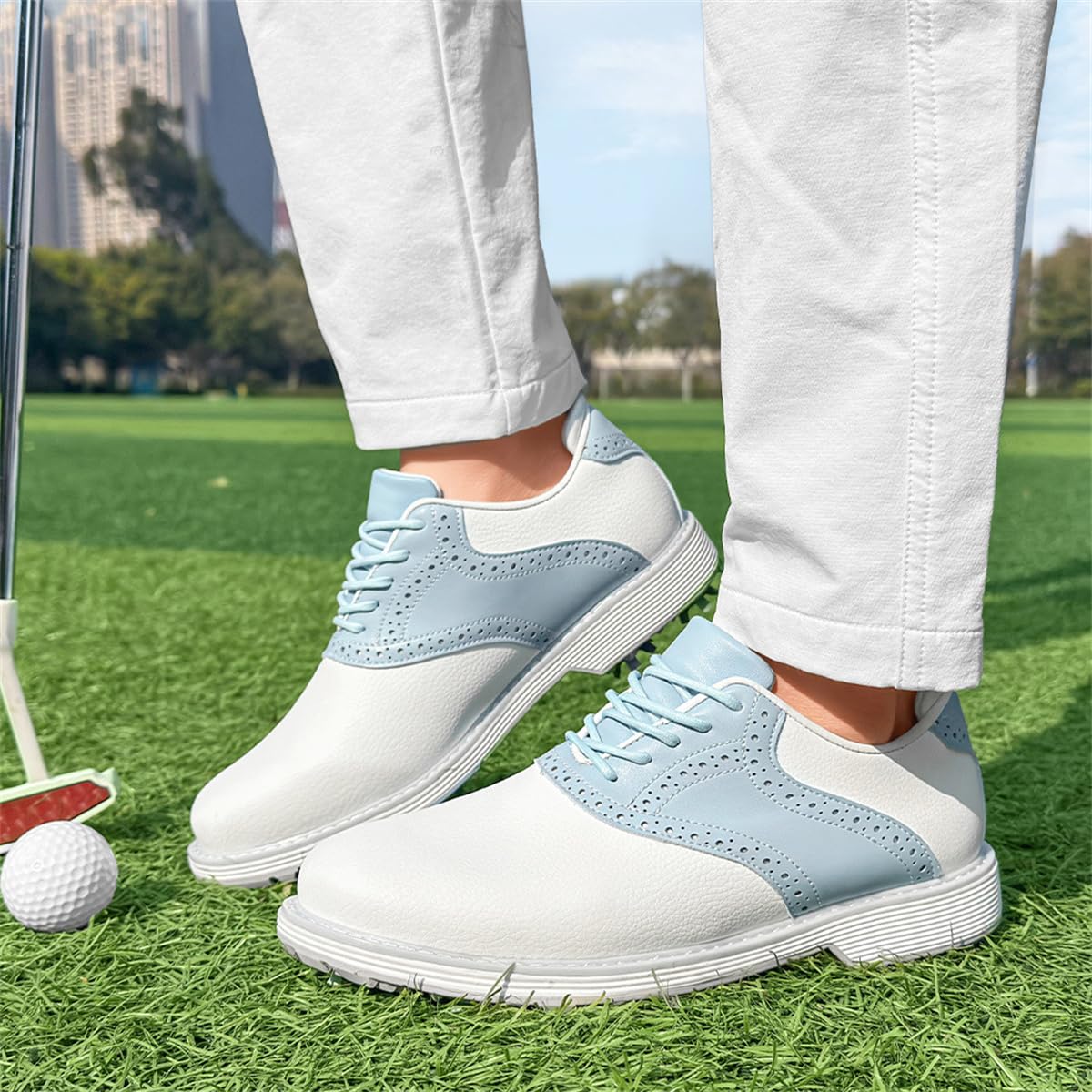 Zapatos De Golf con Clavos para Damas, Parte Superior De Cuero Impermeable Amortiguación Zapatillas De Entrenamiento Deportivo para Caminar Cómodas