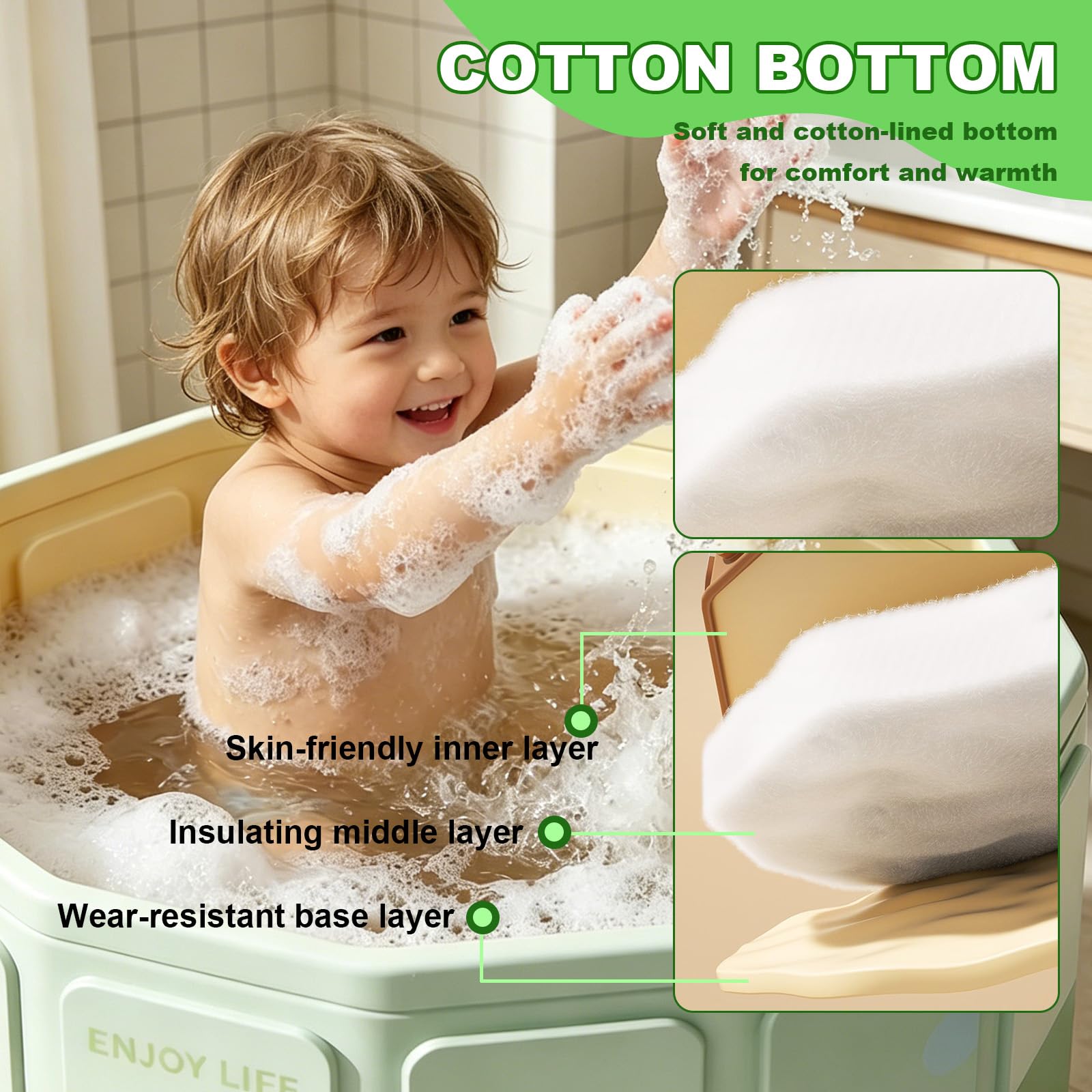 Baignoire Pliable Bébé 0-5 Ans avec Bouchon de Vidange Vert