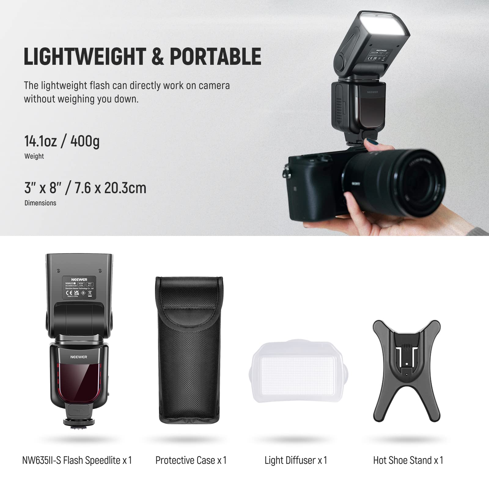 NEEWER NW635II-S TTL Kamerablitz Speedlite mit weichem Diffusor, kompatibel mit Sony A9 II A9 A7R V A7R IV A7 IV A7R III A7S III A7 III A7S II A7R II A7S A7 A7C A1 A6600 A6500 A6100 A6000 A99 A350