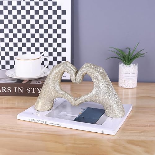 Miniatura 4 de WUBIANJIE Escultura de manos de corazón brillante, decoración bohemia para sala de estar, decoración de estantes estéticos, ideal para mesa de café,