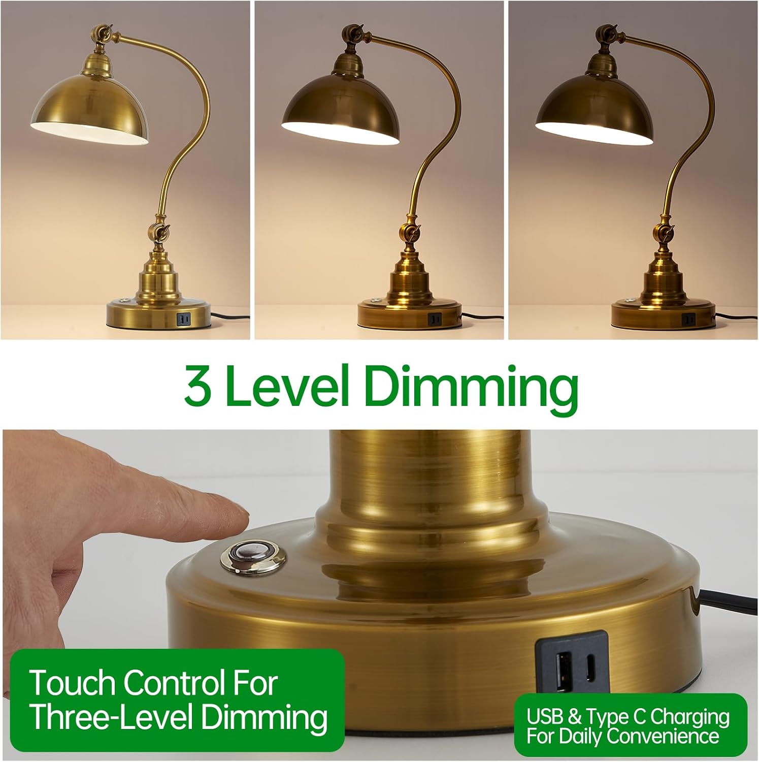 Antique Gold Vintage Desk Lamp Decorative Table Lamp for Home Office Living Room Bedroom Desk Light, Rustic Industrial Farmhouse Antique Library Study Desk Lamp E26 LED Bulb Included