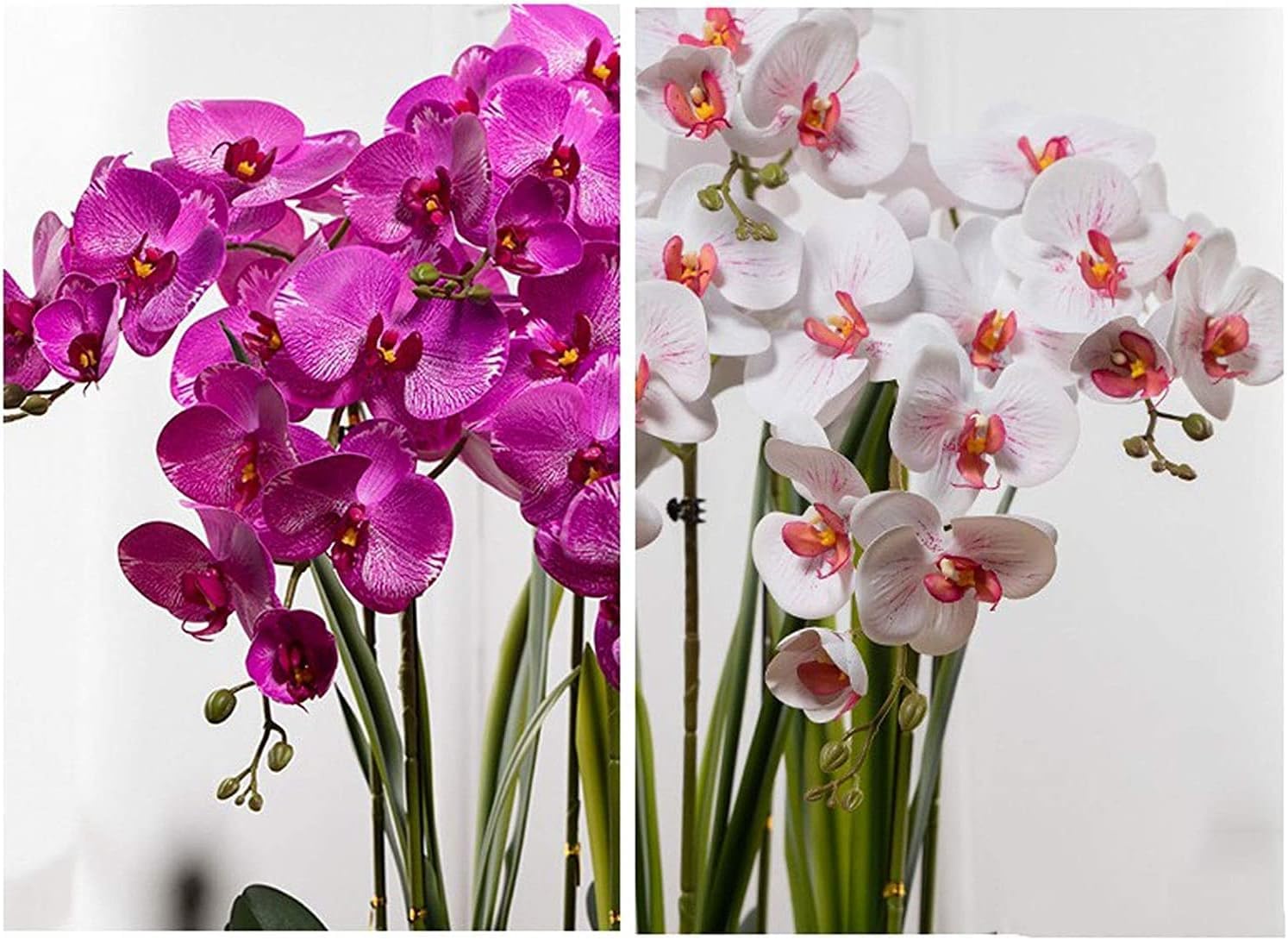 Orchidées artificielles 5 têtes de Fleurs artificielles avec Vase en céramique Fleurs de phalaenopsis artificielles en Pot Faux 71 cm Fausses Fleurs artificielles Florales