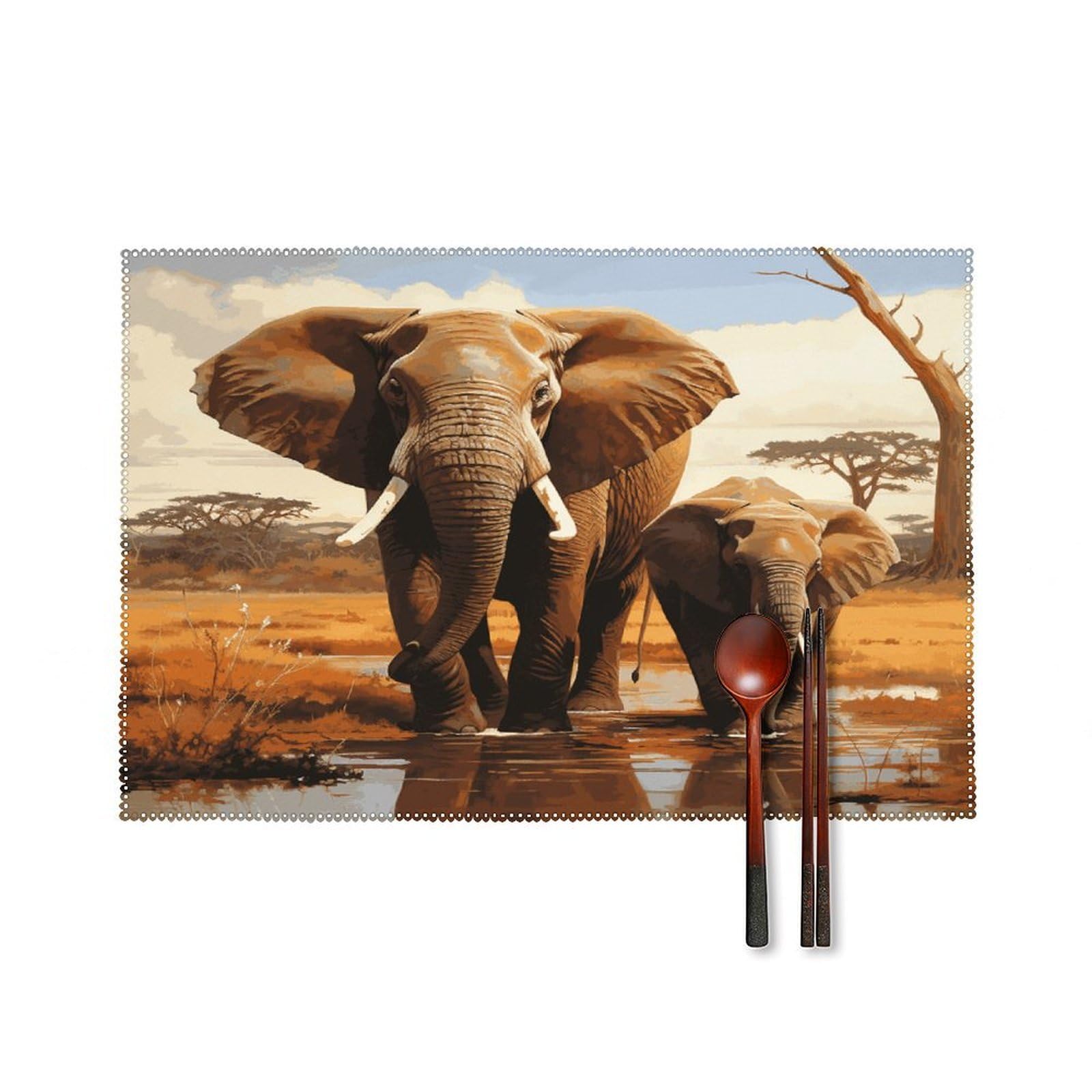 Fodpand Style Elephant Family Placemats Set Of 4 Place Mats Table Mats