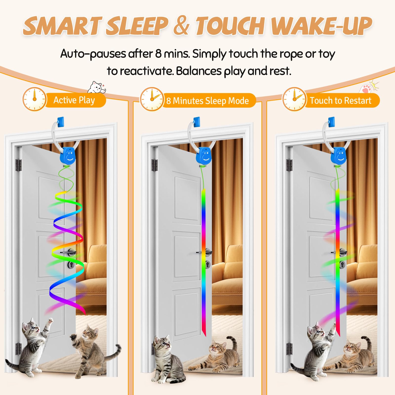 Juguetes interactivos para gatos de interior, marco de puerta colgante automático con pájaro, ratón y plumas, juguete de ejercicio activado por movimiento para gatitos aburridos y gatos adultos