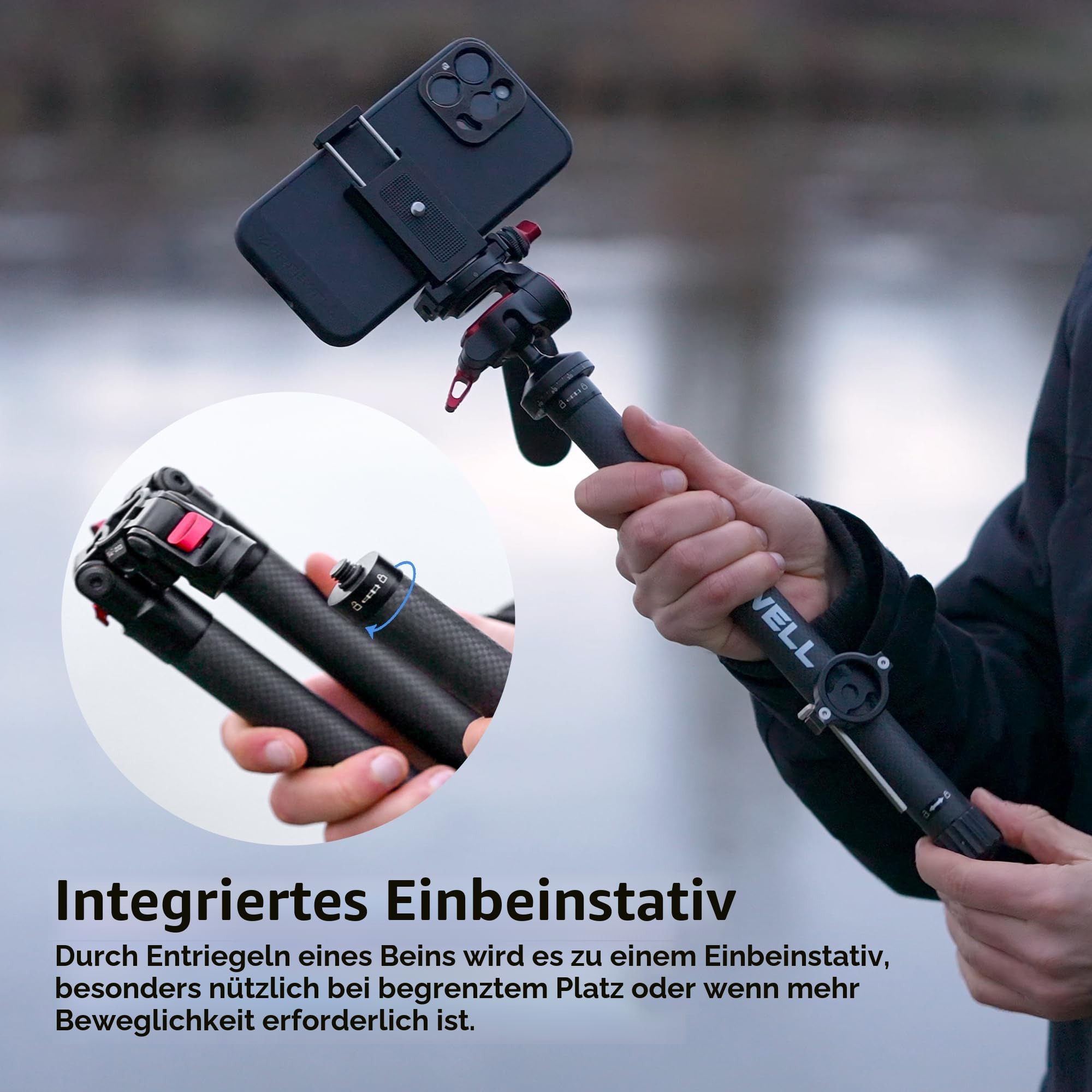 Freewell Carbon Fiber Reisestativ 59.1“ Leichtgewicht 1.98 lbs | Foto/Video 360° Kugelkopf (Max Load 5kgs/11 lbs), Einbeinstativ, Schnellwechselplatte, für DSLR Kameras & Smartphones