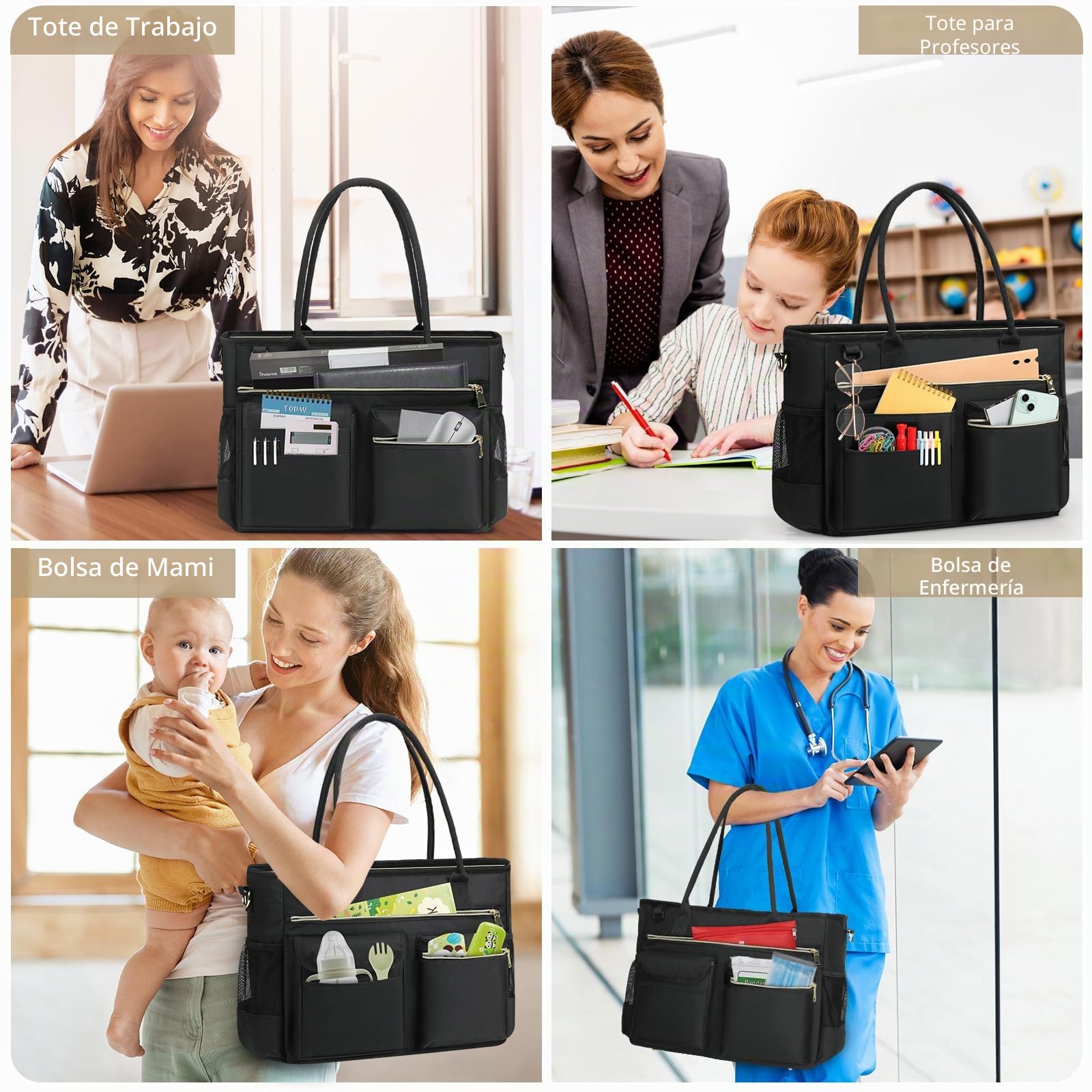RAINSMORE Maletin Portatil 15,6 pulgadas Mujer Grande Bolso Profesora con Compartimentos Aislantes Bolsa de Trabajo para Enfermera Oficina Universidad Shopper