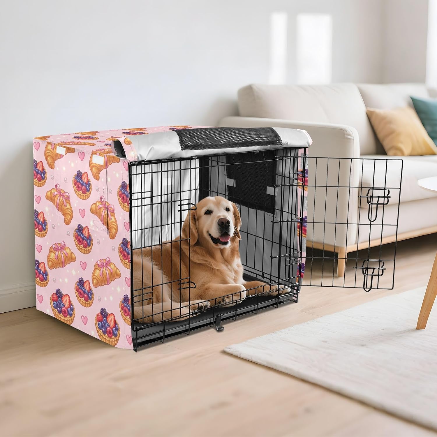 Duty 600D Silver Coated Dog Crate Cover, Water-Resistant Dessert Pet Kennel Canopy with Mesh Windows for Optimal Ventilation, Universal Fit for Standard Wire Cage, Indoor & Travel