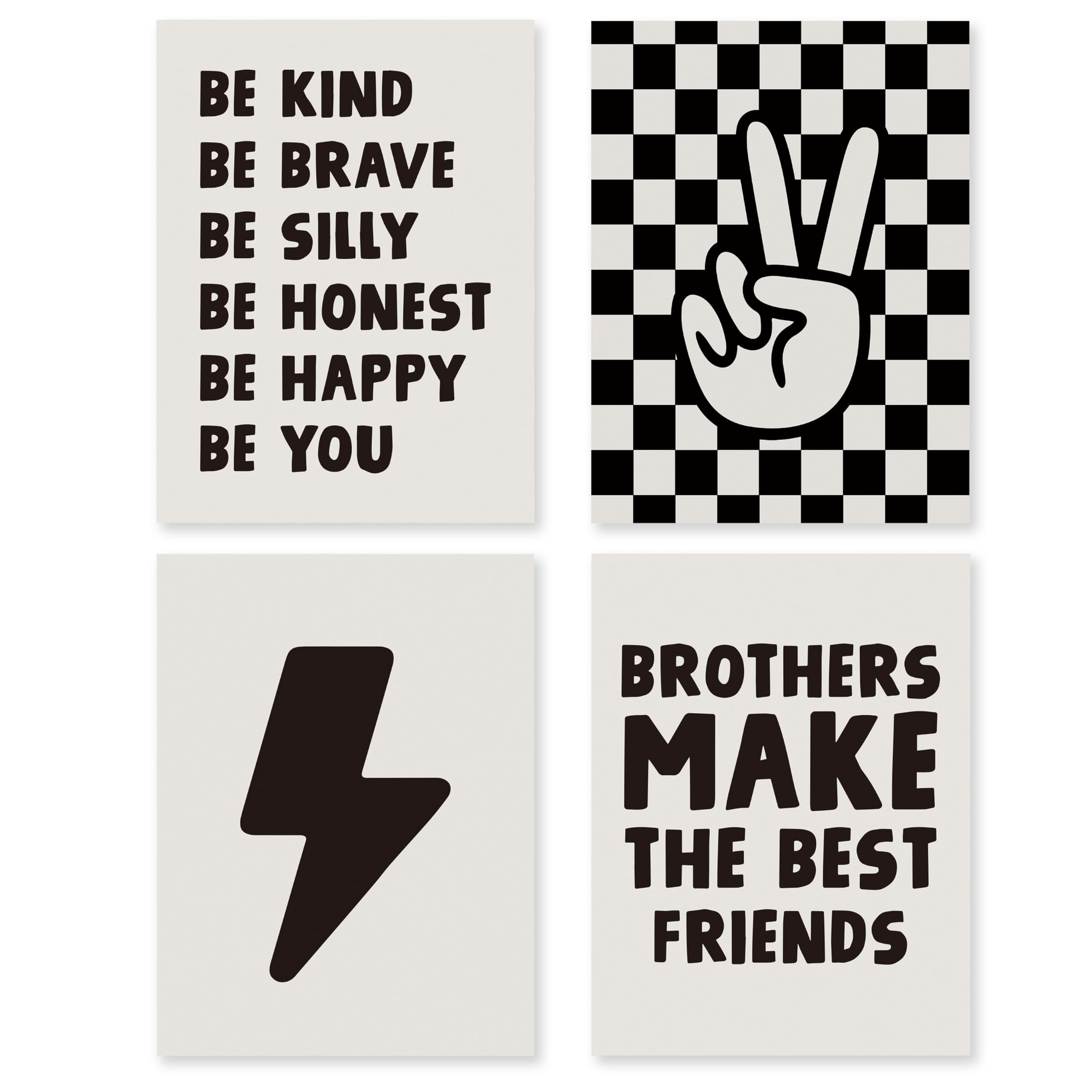 HRQKO Boho Boys Room Wall Art Set of 4, Brothers Make The Best Friends Printing Posters Wall Decor, Boys Room Affirmations Prints, 12'x16' Unframed