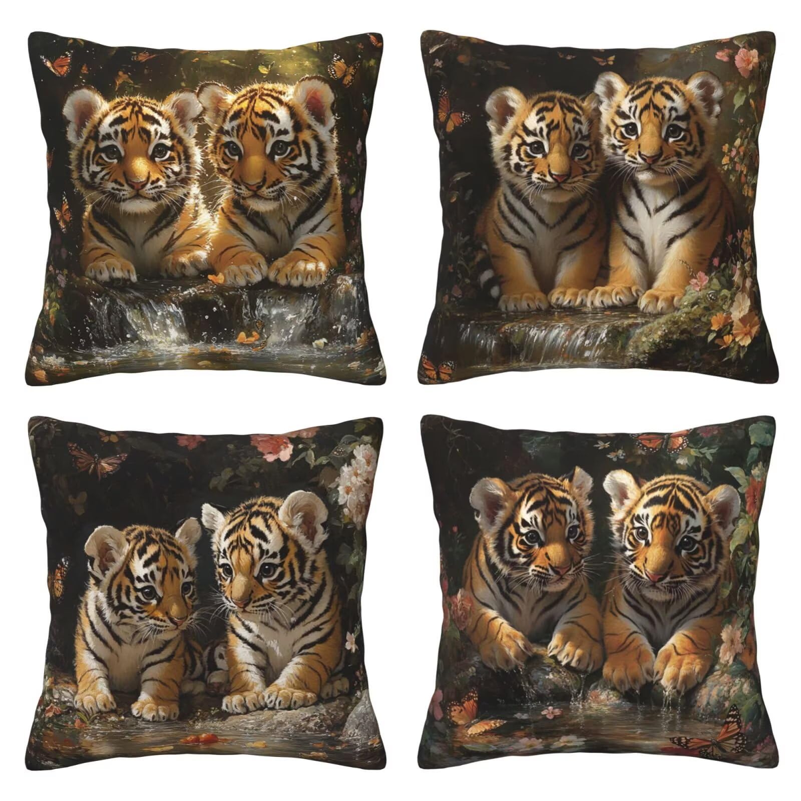 Housses de coussin en velours 60x60 cm motif tigre noble pour grand lit