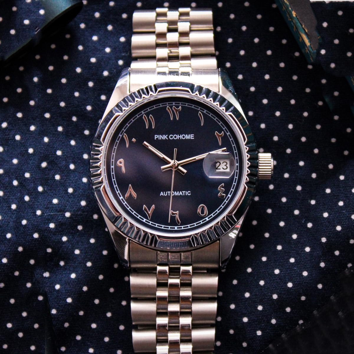 Boyarca Orologi meccanici di lusso in acciaio con numeri arabi, movimento automatico, numeri in urdu, orologio meccanico da polso da uomo da 38 mm con data impermeabile luminosa