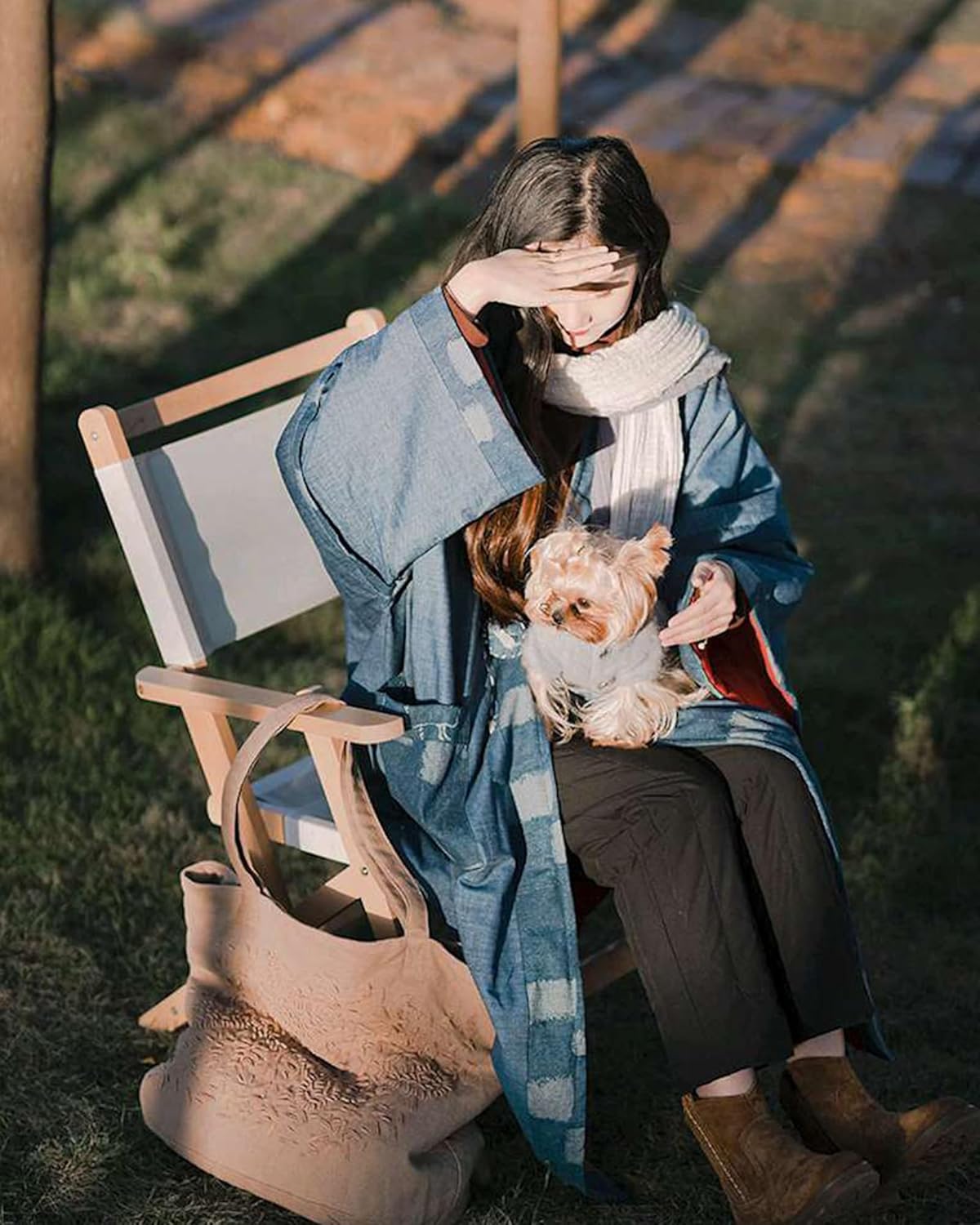 Women's Quilted Denim Kimono Coat Long Sleeve Open Front Jacket with Pockets Warm Winter Plus Size Loose Fit