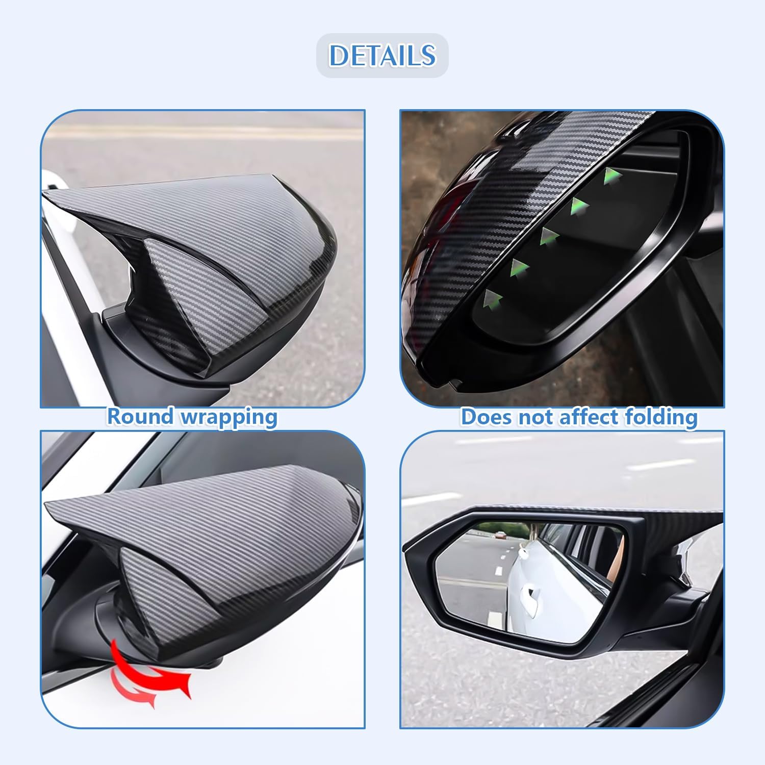 Compatible with Kia Stinger 2017 2018 2019 2020 2021 2022 2023 2024 Accessories Car Exterior Ox Horn Design Door Side Rearview Mirror Guard Cover Trim Caps - Carbon Fiber Style 2PCS