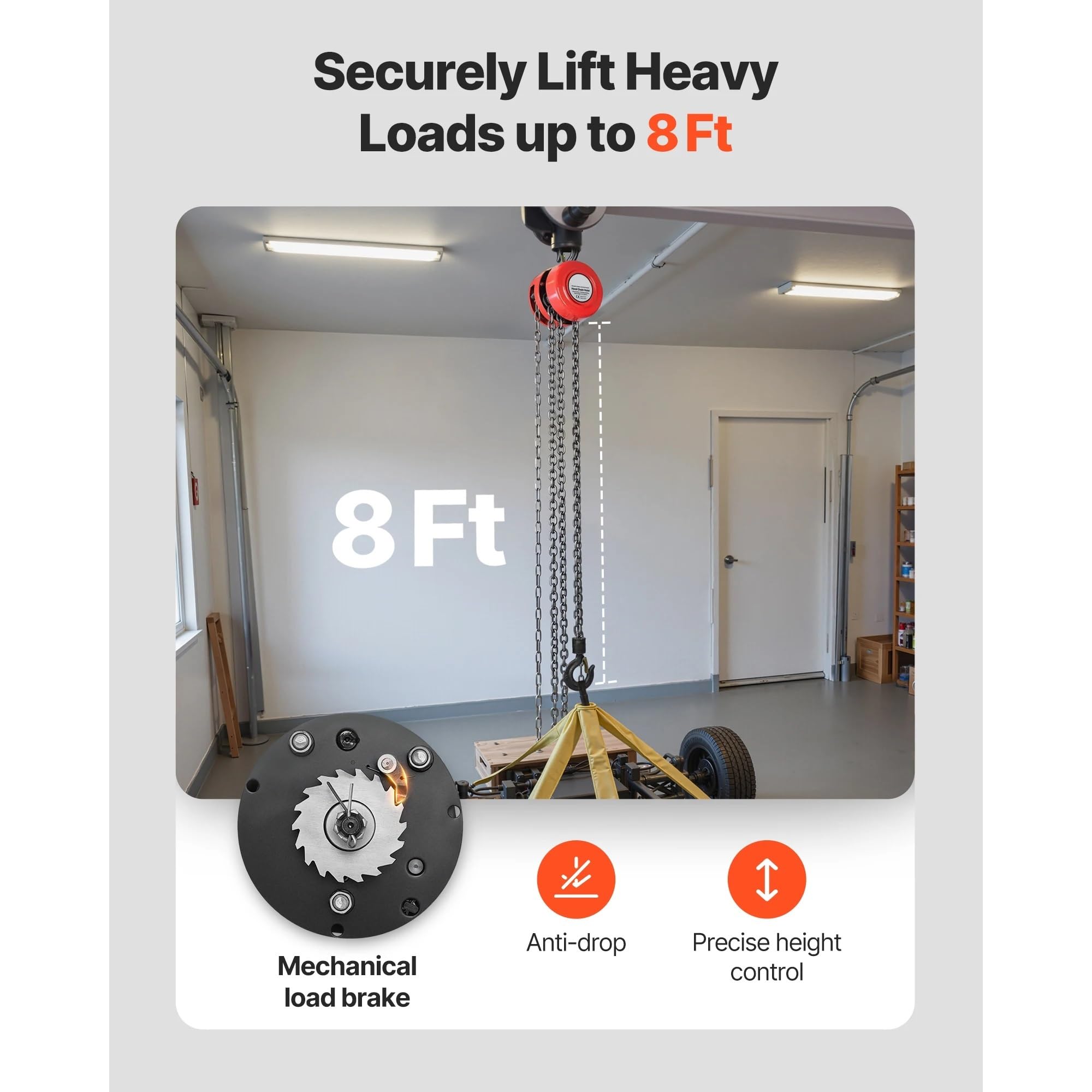 Seilhebezug 1T/2T Handkettenzug, manueller Kettenzug mit 8/10/20 Fuß Hubhöhe, Flaschenzug Elektro-Seilzug(2T 10FT)