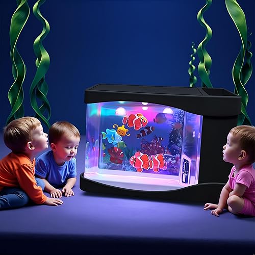 Miniatura 2 de Lightahead Mini Acuario Artificial Un Tanque de Peces Nadadores Multicolor Sensorial con LED y Burbujas