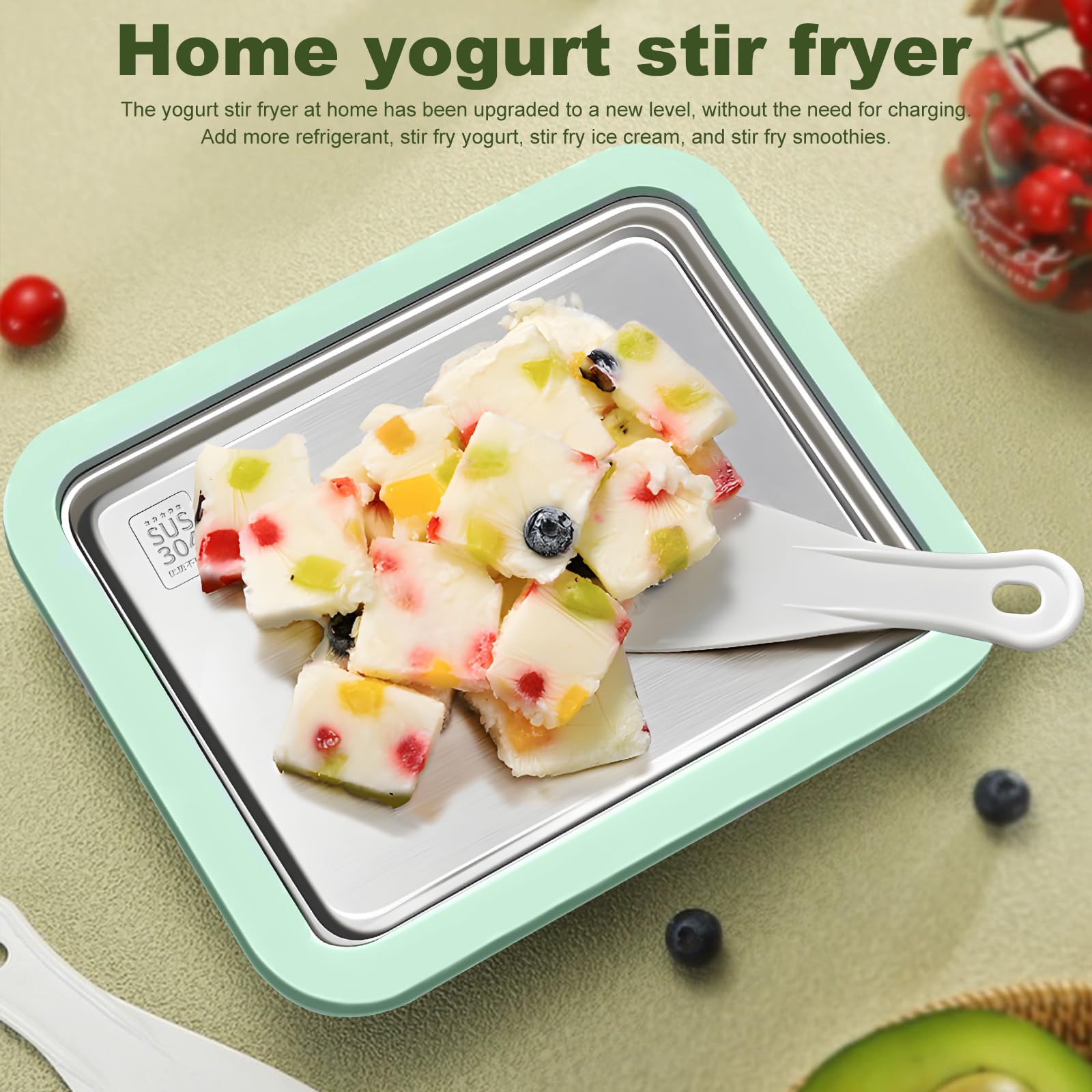 IJsplaat om ijs te maken, ijsroller maker pan met 2 spatels, rolleismachineplaat, rolgeleismachineplaat voor zelfgemaakte gerolde ijs, bevroren yoghurt, gelato
