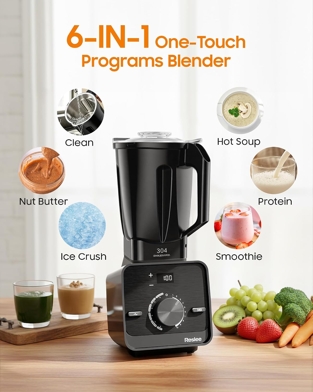 Stainless Steel Blender, 3.5HP Heavy Duty Professional Blender with 72oz Double-Wall 304 Thermal Jar (No Sweat, Cool-Touch), Smart Memory 10 Speeds for Smoothie, Milkshake, Hot Soup & Frozen Drinks