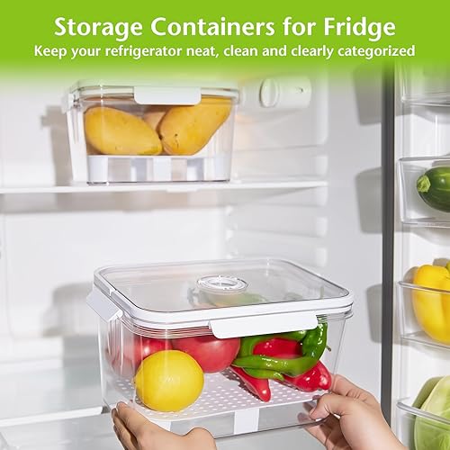 Miniatura 5 de 2 recipientes de almacenamiento de frutas para refrigerador con temporizador y colador, caja de pan de 5.5 L+2.3 L, sin BPA, recipientes de