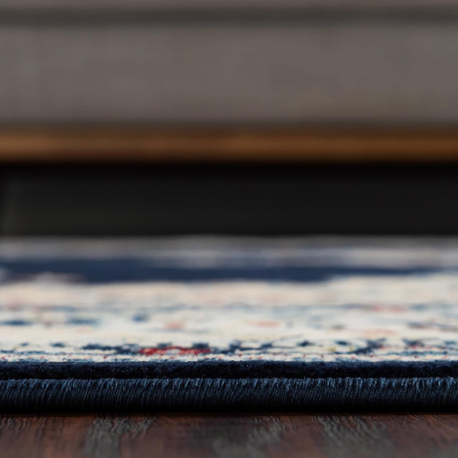 Rugs.com Rabia Collection Rug – 5' Round Navy Blue Low Rug Perfect for Kitchens, Dining Rooms