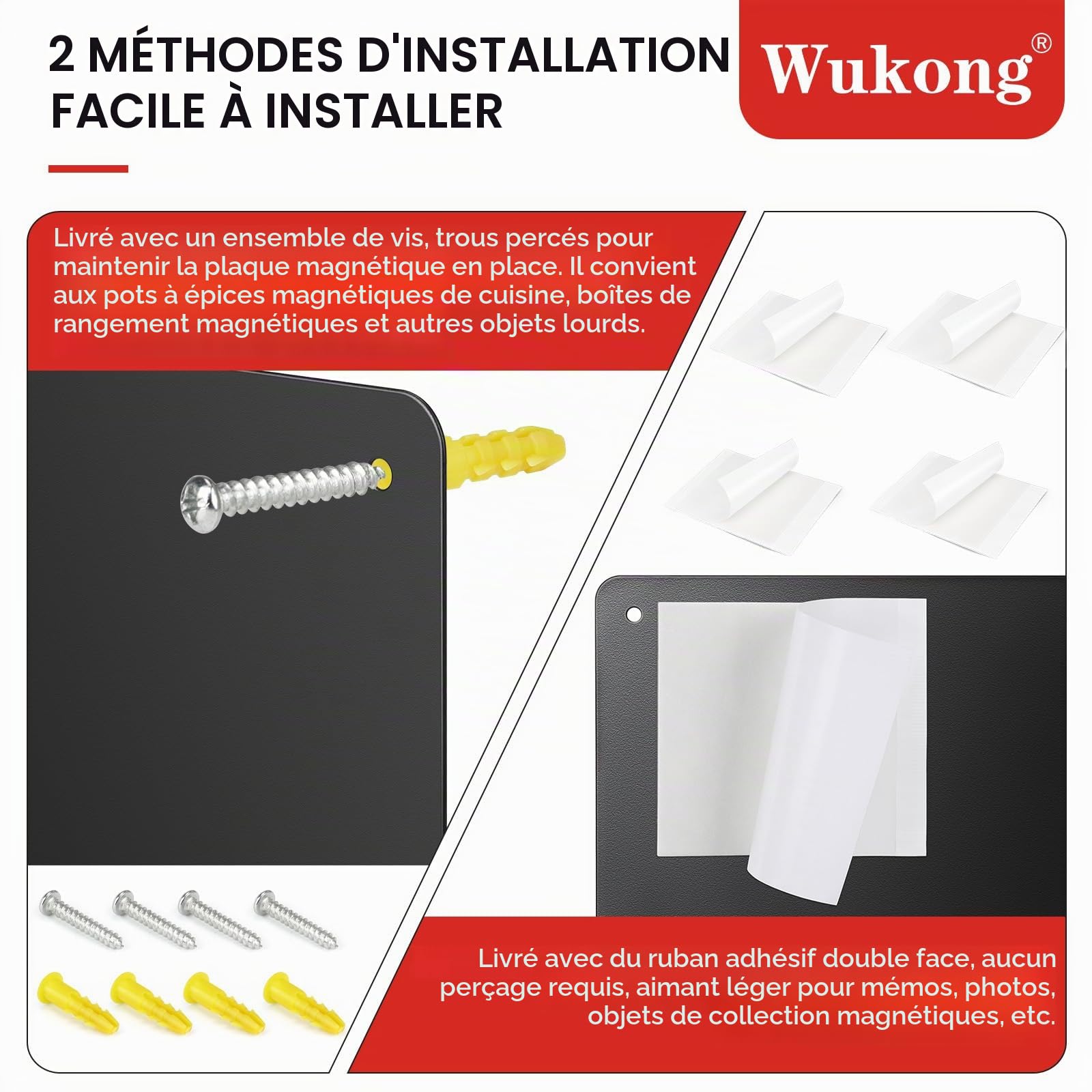 Wukong Tableau Magnétique Noir 42 x 30 cm – 1 Pièce – Cadre en Aluminium – Surface Antirayures en Acier Inoxydable – Autocollant – Pour Bureau, Cuisine, Réfrigérateur