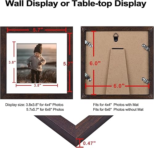 Vista 14 de KINLINK Juego de 4 portarretratos de 12 x 12 pulgadas, cuadrados de madera mate de 8 x 8 pulgadas con plexiglás para 8 x 8 pulgadas con paspartú