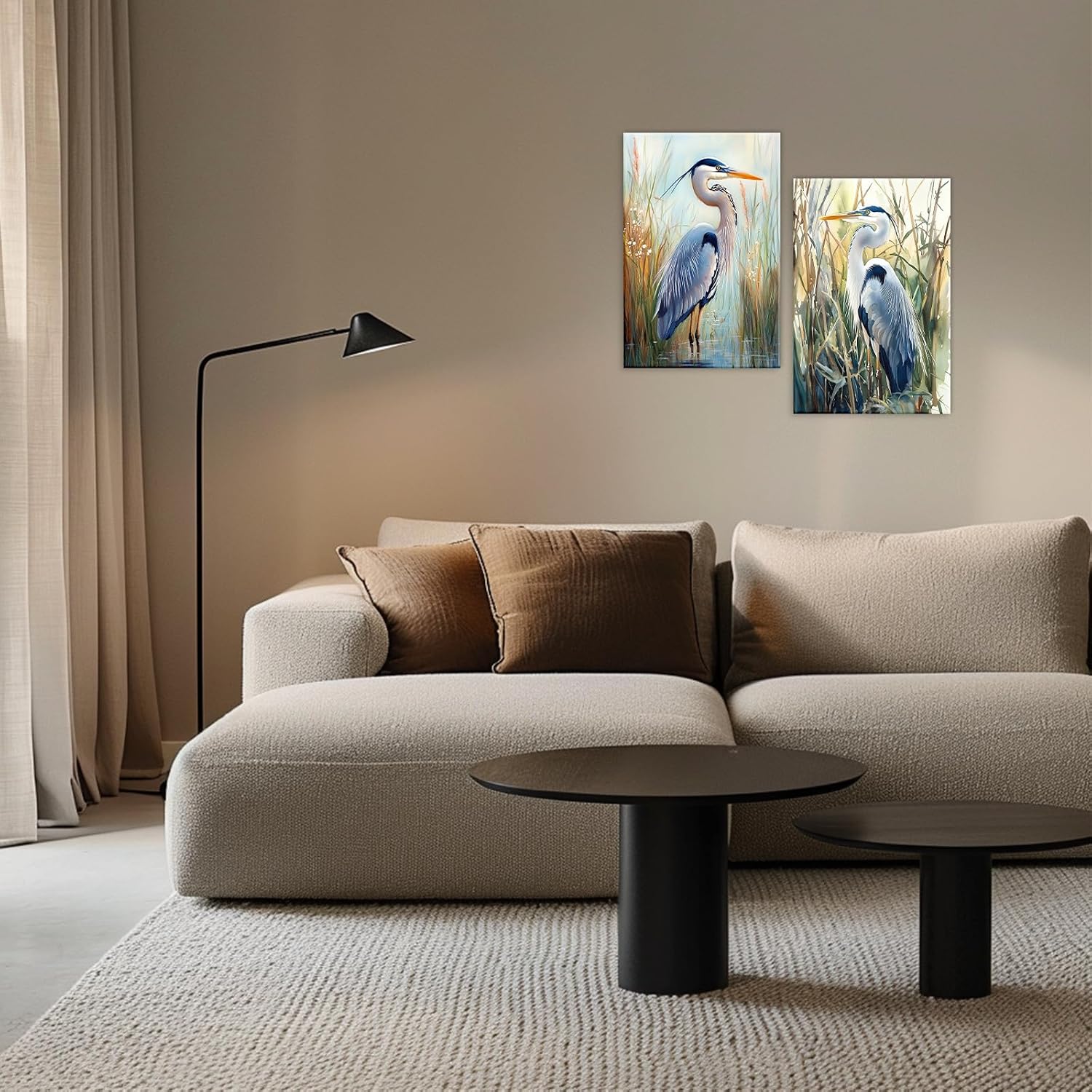 Heron Canvas Wall Art Watercolor Couple Heron Picture Print 2 Panel Birds Animal Painting Framed Artwork for Living Room Home Office Wall Decor(Artwork-1,12"x16"x2pcs)