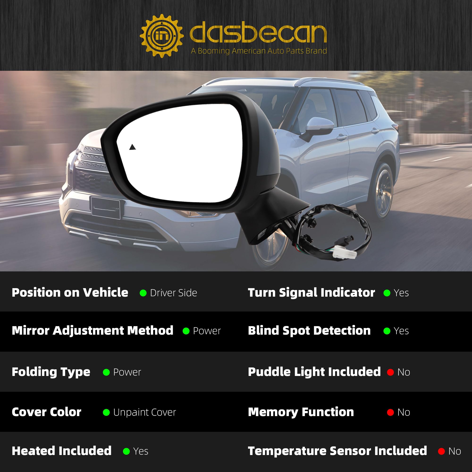 Dasbecan Left Driver Side Mirror Compatible with 2022-2024