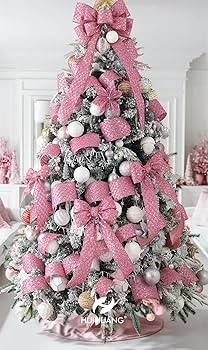 Amazon.com: HUIHUANG Pink Wired Christmas Ribbon 4 inch