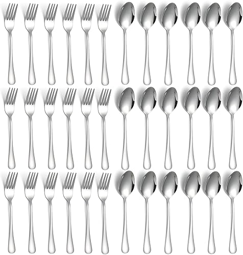 Juego de cubiertos de 36 piezas de cubiertos de acero inoxidable para cocina, hogar, restaurante, tenedor resistente de 7.2 pulgadas y cucharada de