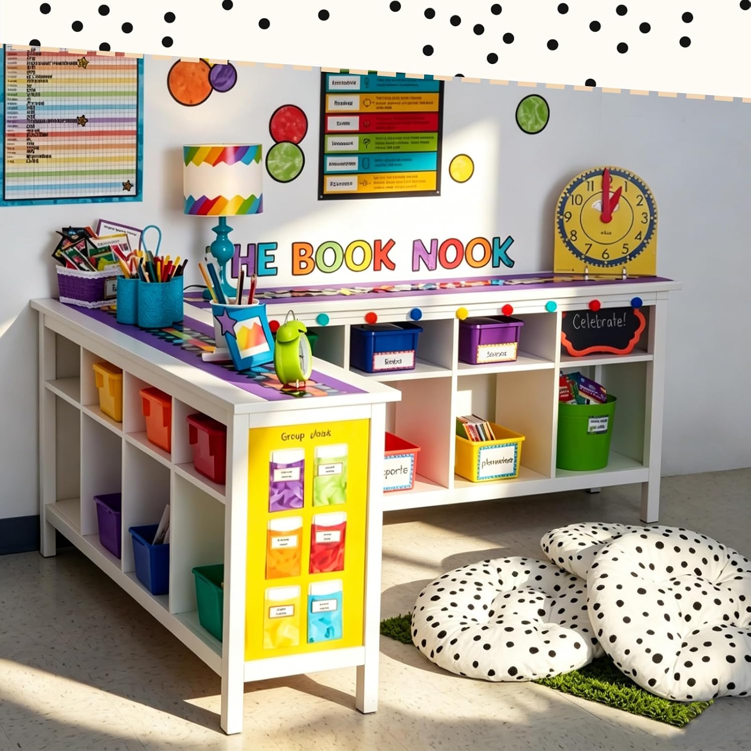 Hoteam 8 Pcs Black and White Classroom Decor Polka Dot Floor Cushions for Classroom 16'' Floor Pillows Round Flexible Seating Reading Corner Decoration Elementary Preschool Daycare Learning Play Room