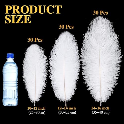 Miniatura 2 de Maitys 90 plumas de avestruz naturales grandes a granel de 14-16 pulgadas (13.8-15.7 in) 12-14 pulgadas (11.8-13.8 in) 10-12 pulgadas (9.8-11.8 in)