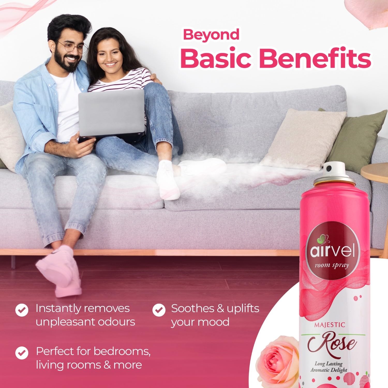 Airvel Majestic Rose Air Freshener Spray | Long Lasting Floral Fragrance for Room, Bathroom & Office | Non-Toxic, Odor Neutralizer, Easy Spray Mist | 217ml Each Pack of 2 1