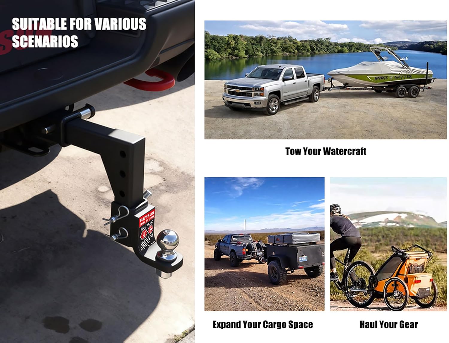 Adjustable Trailer Hitch Ball Mount with 2-inch Hitch Ball, 5/8-inch Hitch Lock, Max Drop 10-inch, Fits 2-inch Receiver Hitch