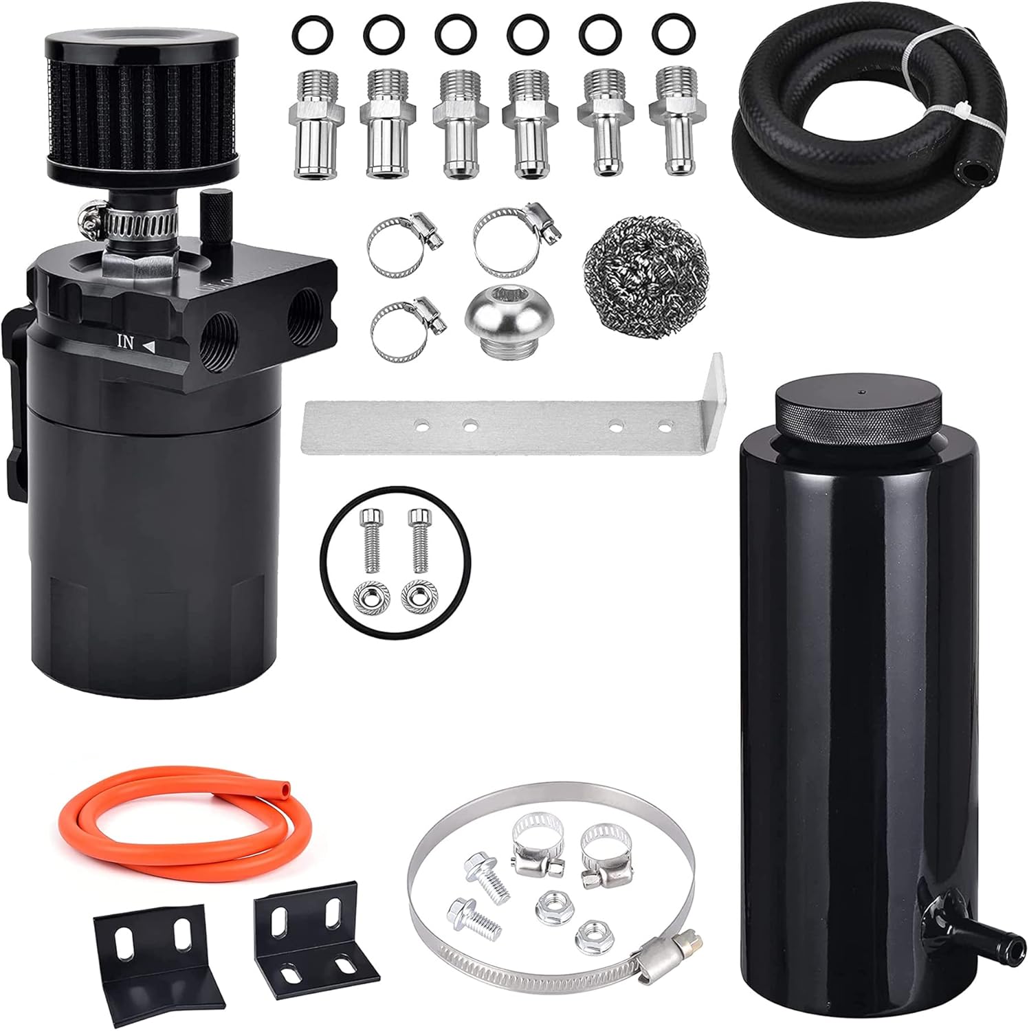 EVIL ENERGY Baffled Oil Catch Can with Breather Filter 300ML Black Bundle with 800ML Overflow Tank Black